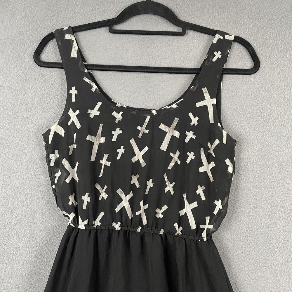Royal Bones Dress Womens Small Black White Cross Print Asymmetrical Goth Punk - Picture 2 of 11